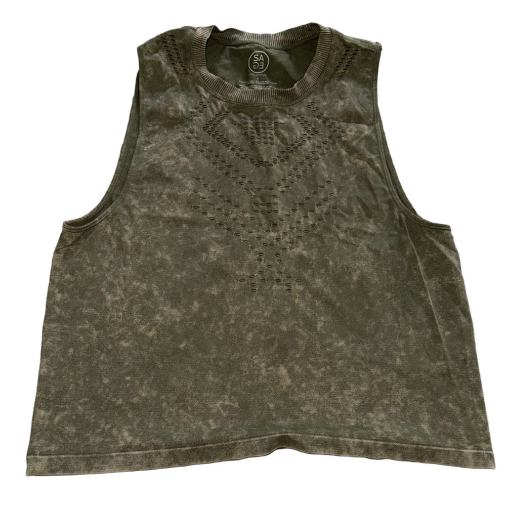 Sage Distressed Olive Muscle Tee
